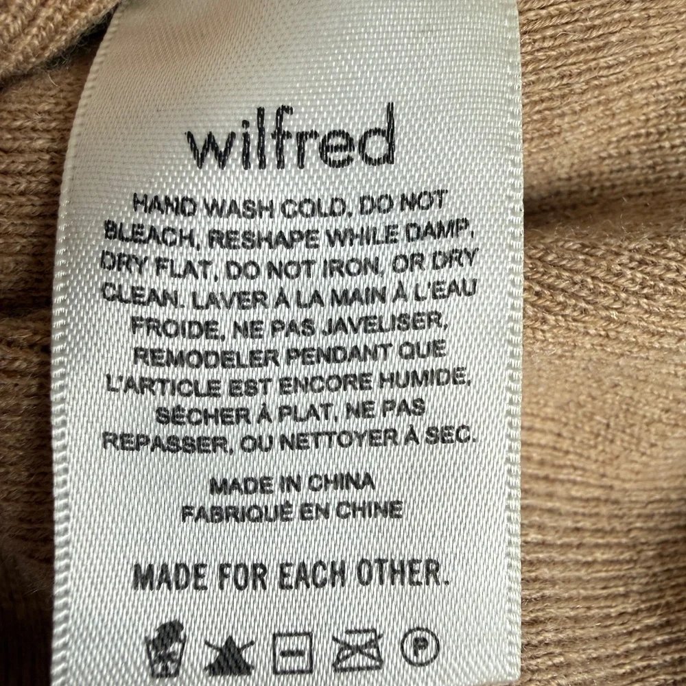 Aritzia Wilfred Rebecca Cropped Turtleneck Sweater Wool Cotton Light Birch L